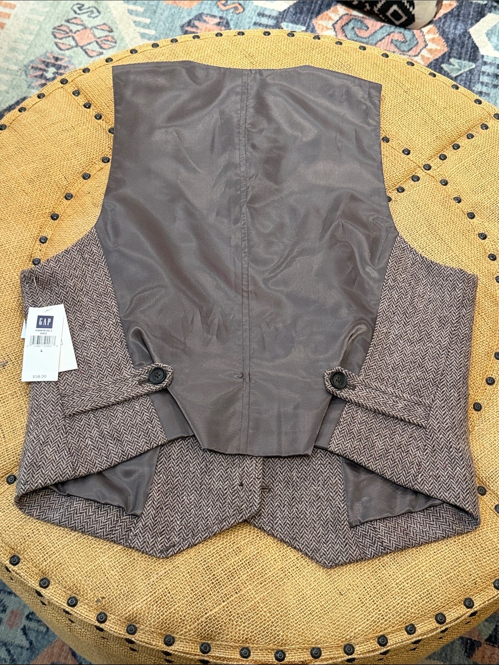 GAP Brown Herringbone UNISEX Wool-Blend Vest L - Picture 4 of 6